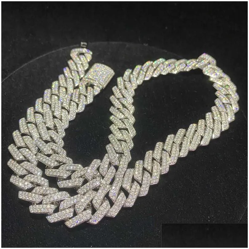Colliers pendentifs Stock Iced Out Vvs Moissanite Bracelet cubain Sier Bg Dia k Chaîne Hip Hop Hommes Bijoux Collier Drop D_voghion.com
