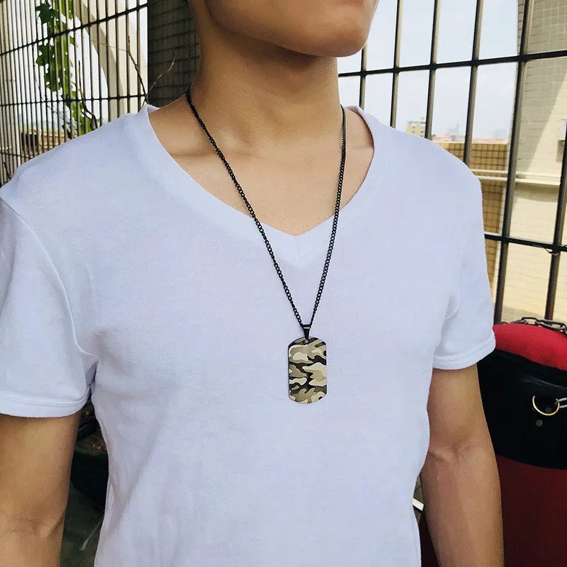 Modyle Coole Camouflage Dog Tag Halskette für Männer Edelstahl Soldat Armee Männlicher Kragen_voghion.com