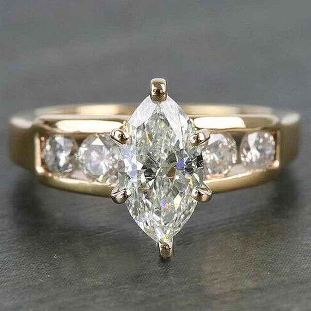 2025 New Arrivals Huitan Gold Color Marquise Cubic Zirconia Wedding Rings Eternity Love Jewelry for Women New Arrival Fashion Finger_voghion.com