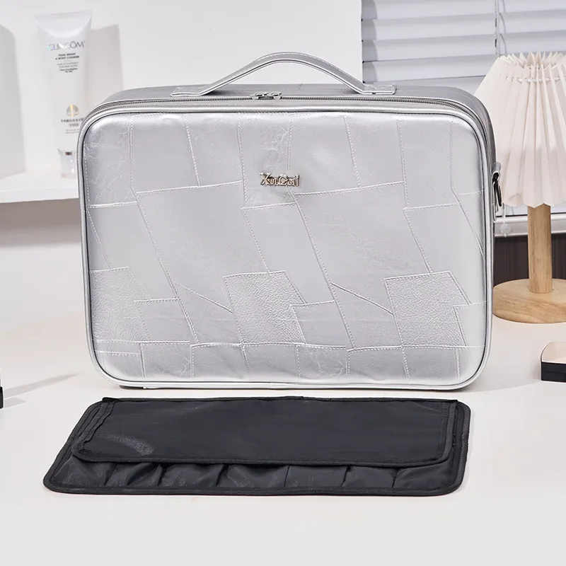 Trousse de maquillage rose chic, grande capacité, légère, idéale pour les voyages et le rangement._voghion.com