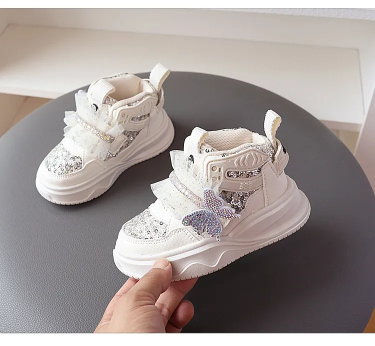Adidași pentru fete 2025, la modă, cu platformă și fluturi strălucitori, confortabili, Happysteps Kids Sport_voghion.com