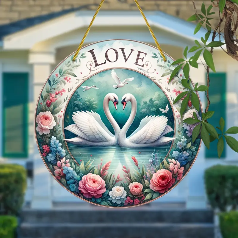 8in Swan Love Suncatcher - Clear Acrylic Valentine's Decor For Wreaths & Windows - Romantic Wedding Gift_voghion.com