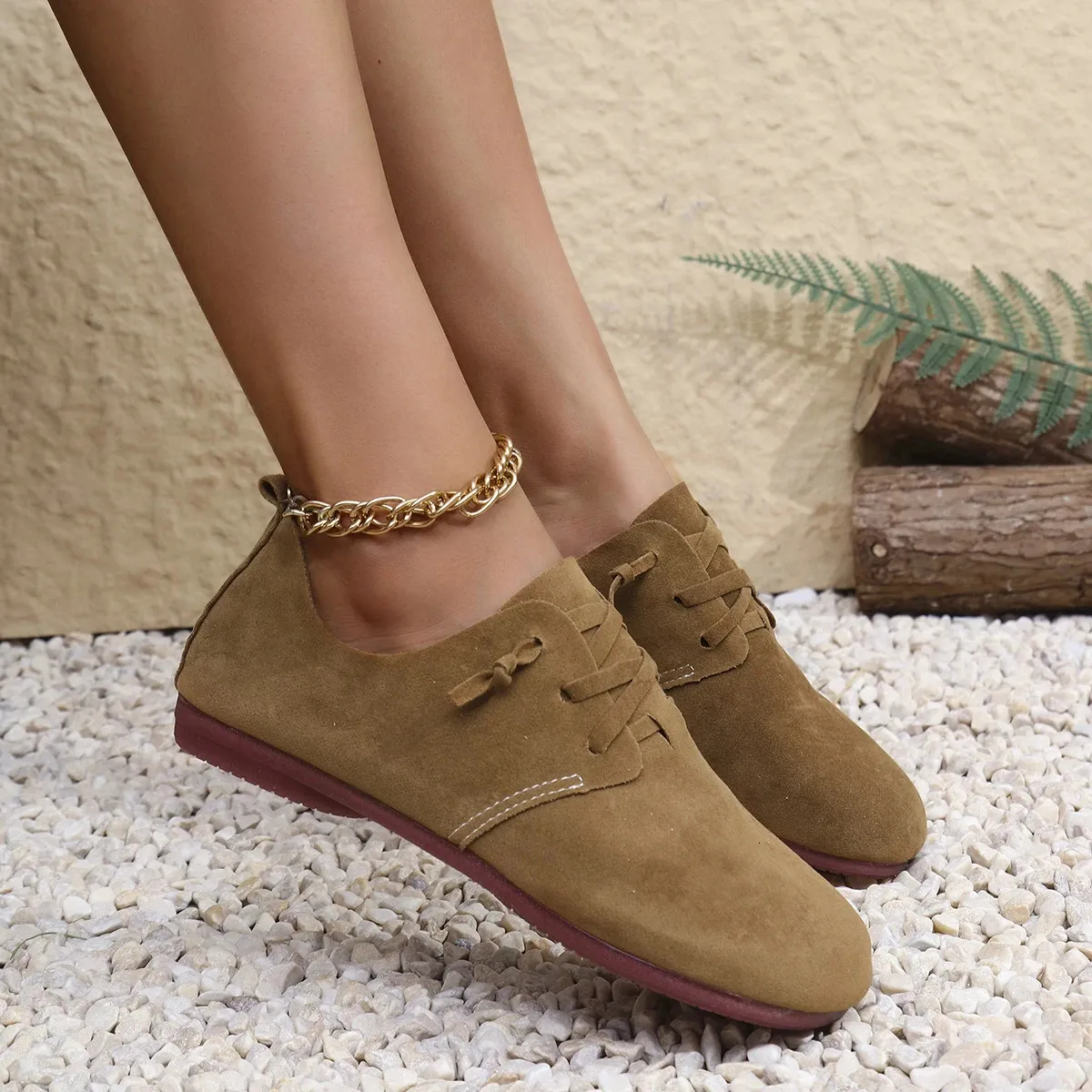 2025 Spring Womens Flat Fashion Round Toe Flats Lightweight Lace-up Sofe Single Shoes Outdoor Casual Sneakers atos_voghion.com