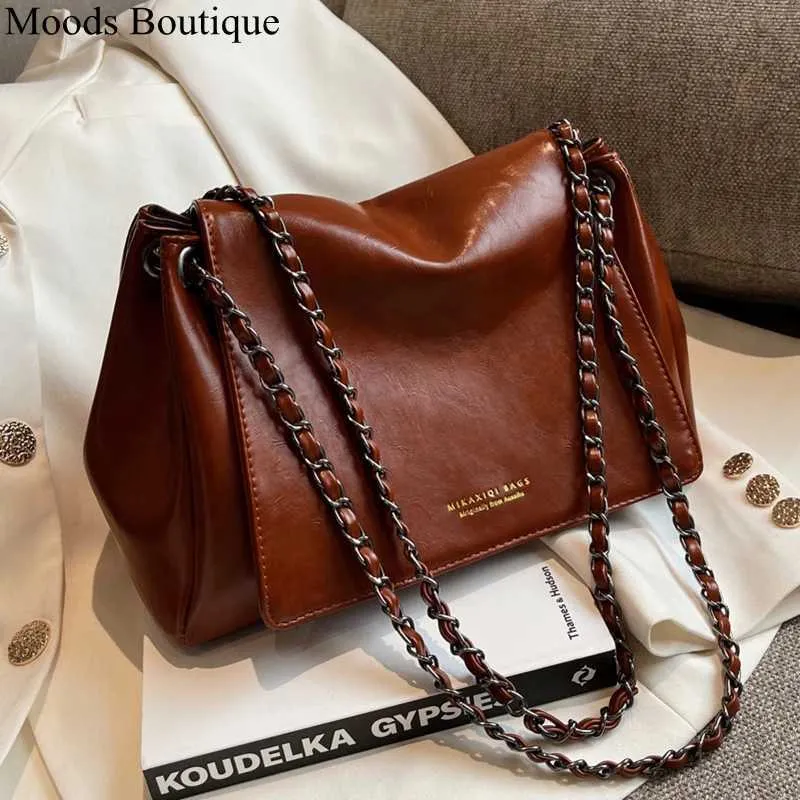 MOODS Retro Tašky přes rameno Pro Ženy 2023 Designová Kabelka Elegantní Řetízek Měkká PU Kůže Velká Kapacita Crossbody Messenger_voghion.com