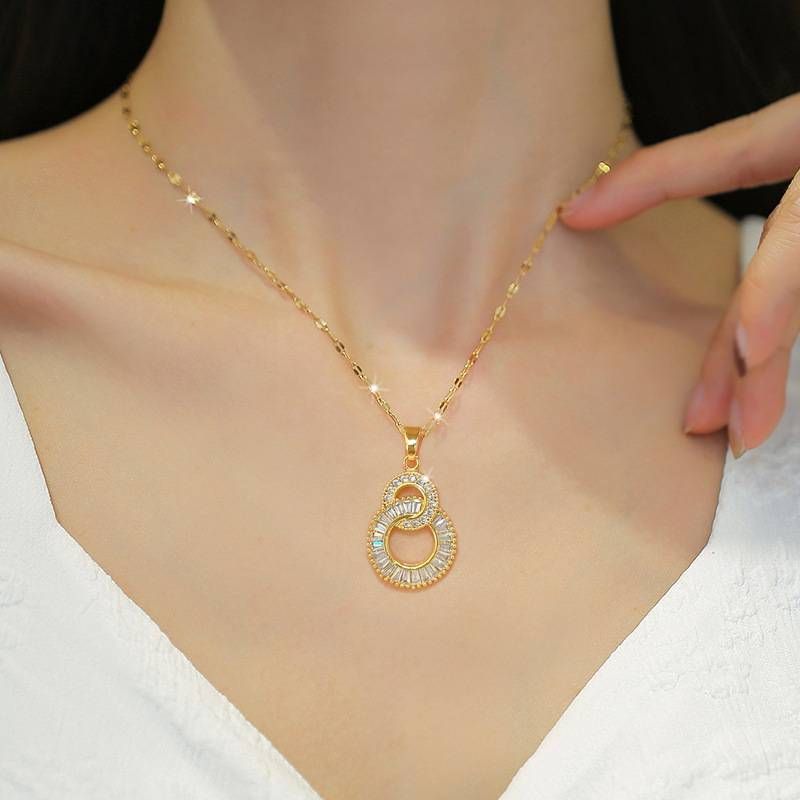 Titanium Steel Double Ring 8 Character Light Banquet Wedding Necklace Female Internet Celebrity Versatile Clavicle