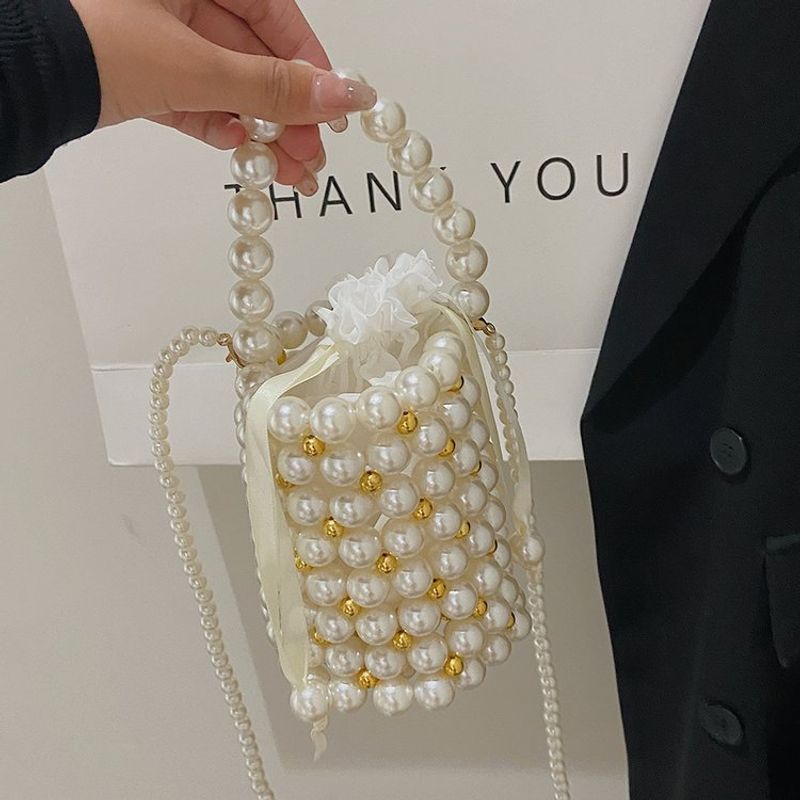 Handgefertigter gewebter Eimer 2024 Neue koreanische Perlenhandtasche für Damen mit einer Schulter_voghion.com
