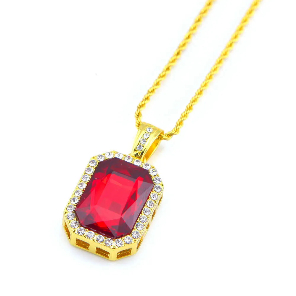 Hip Hop Diamond Square 4.5 * 2.5 Red Alloy Pendant Hiphop Men's Necklace_voghion.com