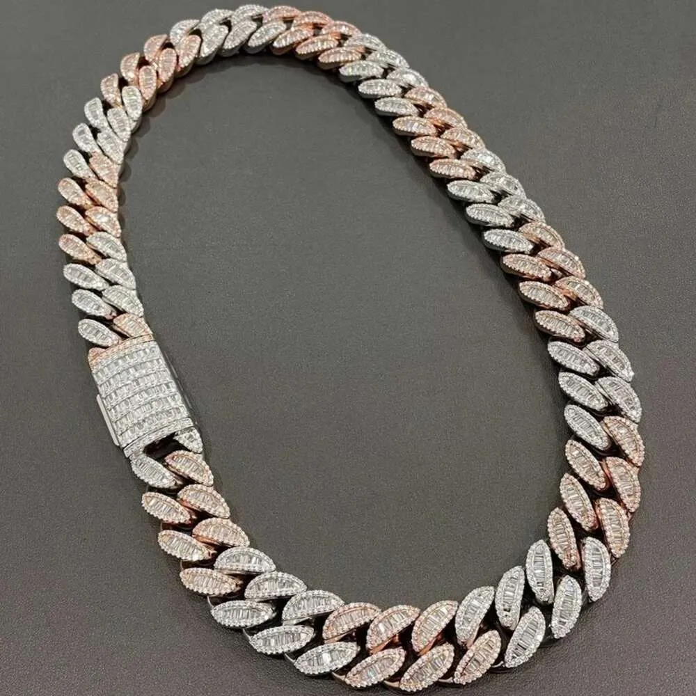 Catena a maglie cubane con diamanti taglio ghiaccio Miami Hip Hop Style da 20 mm, rotonda e baguette_voghion.com