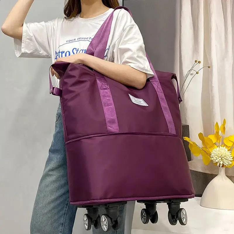 Foldable Storage With Wheels Expandable Portable Lage Bags Outdoor Travel Rolg Pack Large Capacity Woman Shopping Bag_voghion.com