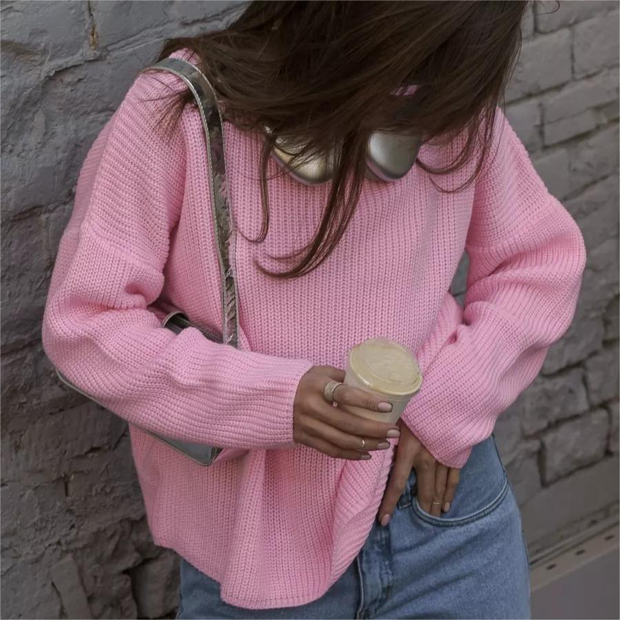 Ropa de mujer Suéter de cuello redondo de color sólido Suéter de punto suelto de primavera y otoño 2024 Suéter de mujer