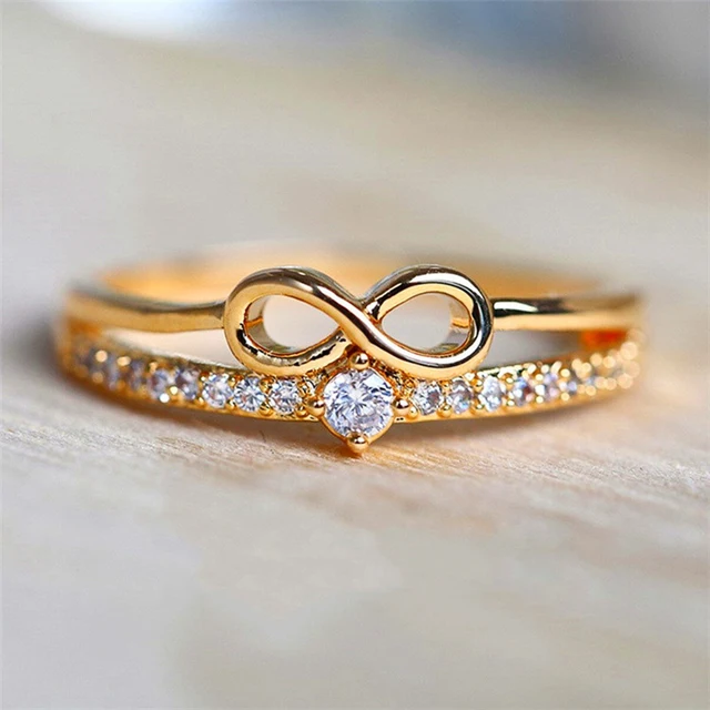 Huitan Schicker Ring in Schleifenform für Frauen, Unendlichkeitszeichen, Zirkonia-Ringe, modisches Finger-Accessoire, täglicher Party-Schmuck_voghion.com