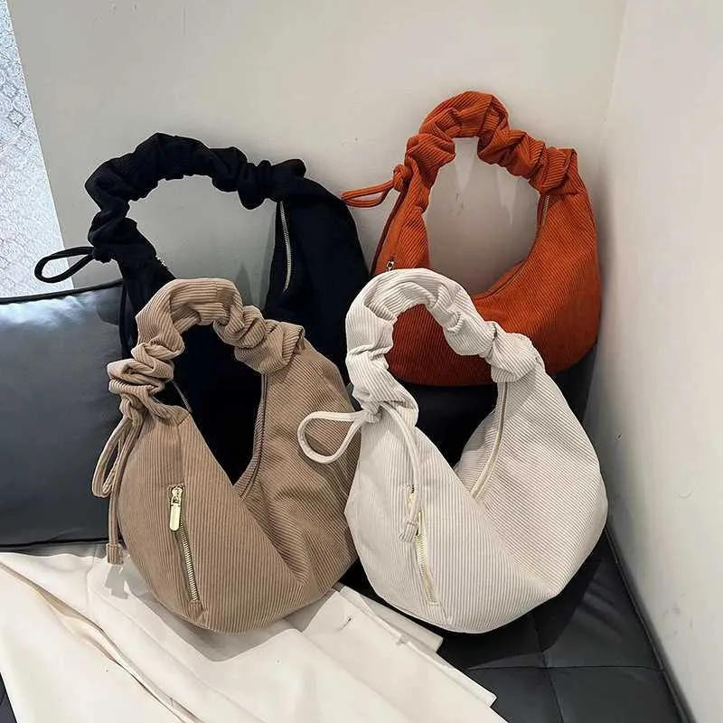 Corduroy Drstring Cloud Damen Große Kapazität Dumpg 2024 Neue einfache lässige Achseltasche Handtasche Schulter CrossbodyC241106_voghion.com