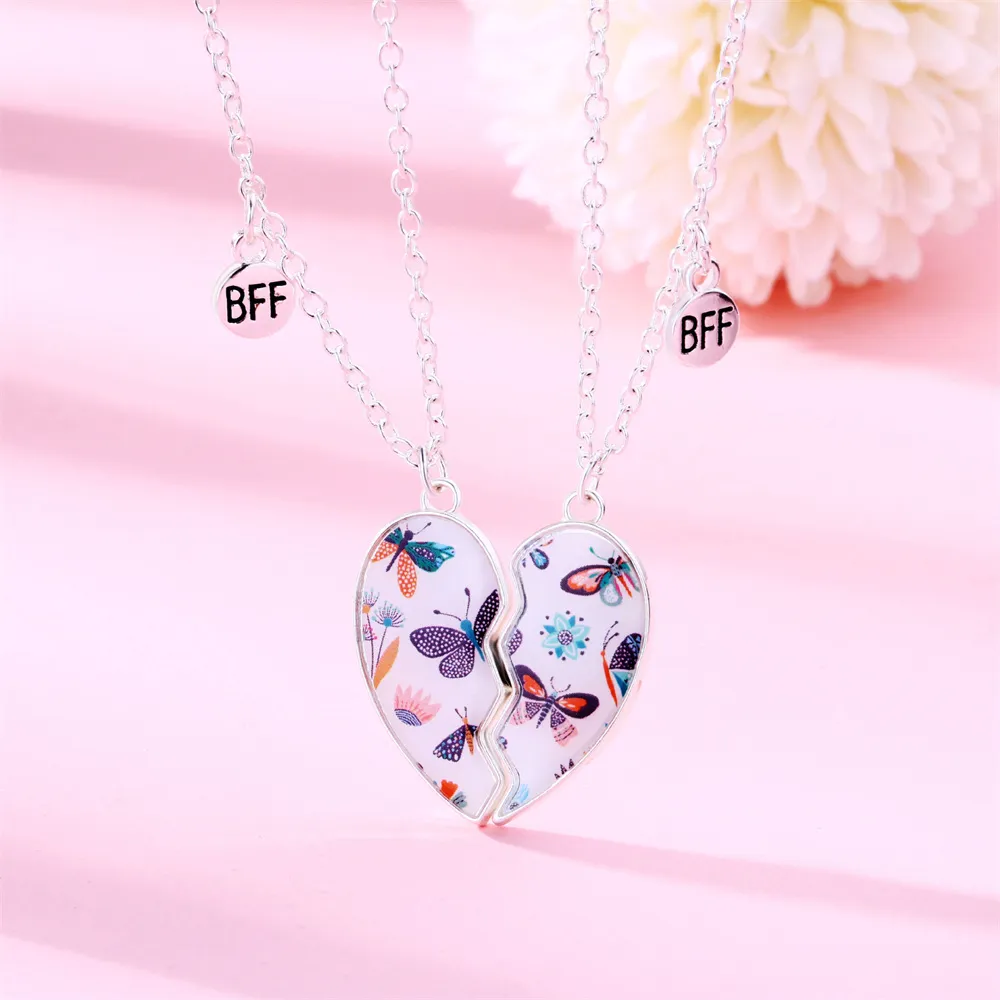 Collane con ciondolo Collana magnetica a forma di cuore alla moda per bambine e ragazze Catena con clavicola rotta alla moda coreana BFF Friends_voghion.com