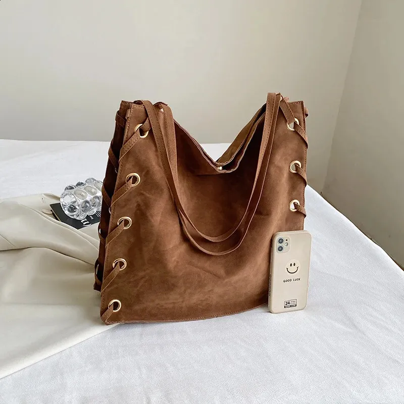 Ladies Handbags Brown Bags Tote Suede Leather Shoulder Women Top Handle Bag Female Sac A Main 240924_voghion.com