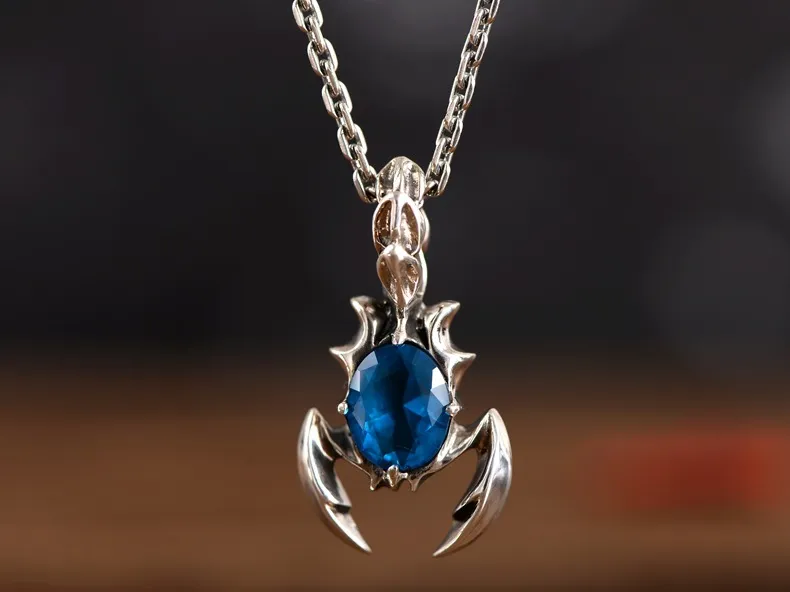 Catene Nero Argento Gioielli All'ingrosso Sterling Retro Scorpione Scorpione Strass Ciondolo Regali_voghion.com