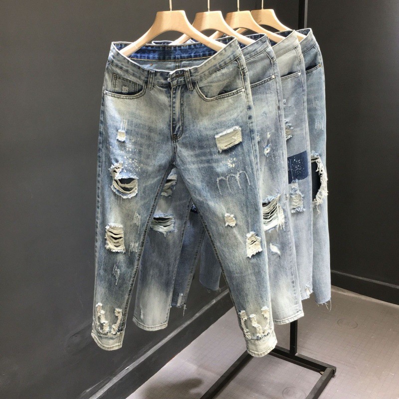 Teenage Clothing Ripped nine-point jeans trendy brand loose skinny jeans trendy pants