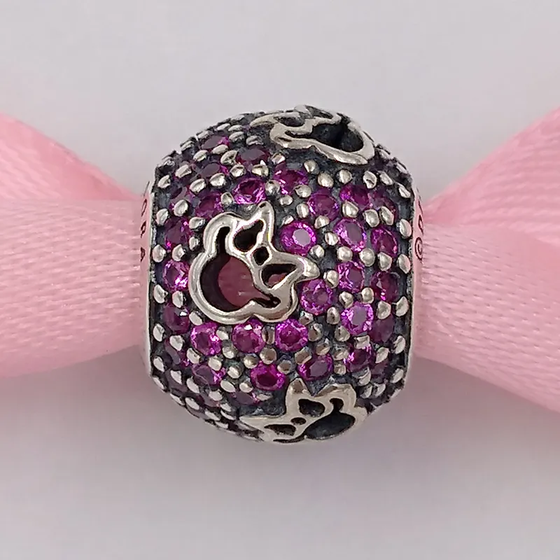 Conjuntos de joyas para mujer, kits de cuentas de plata esterlina, pulsera de tenis, dije de plata pavé abstracto Disney con circonita cúbica roja y corte mínimo_voghion.com