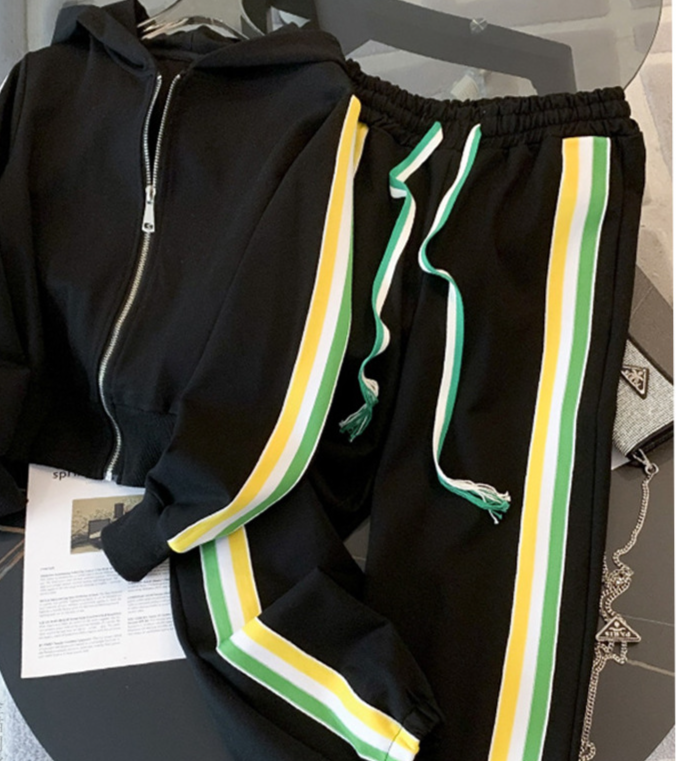 Women's Clothing Casual Sports Suits Color Matching Sweatshirt Large Size Two Piece Suit