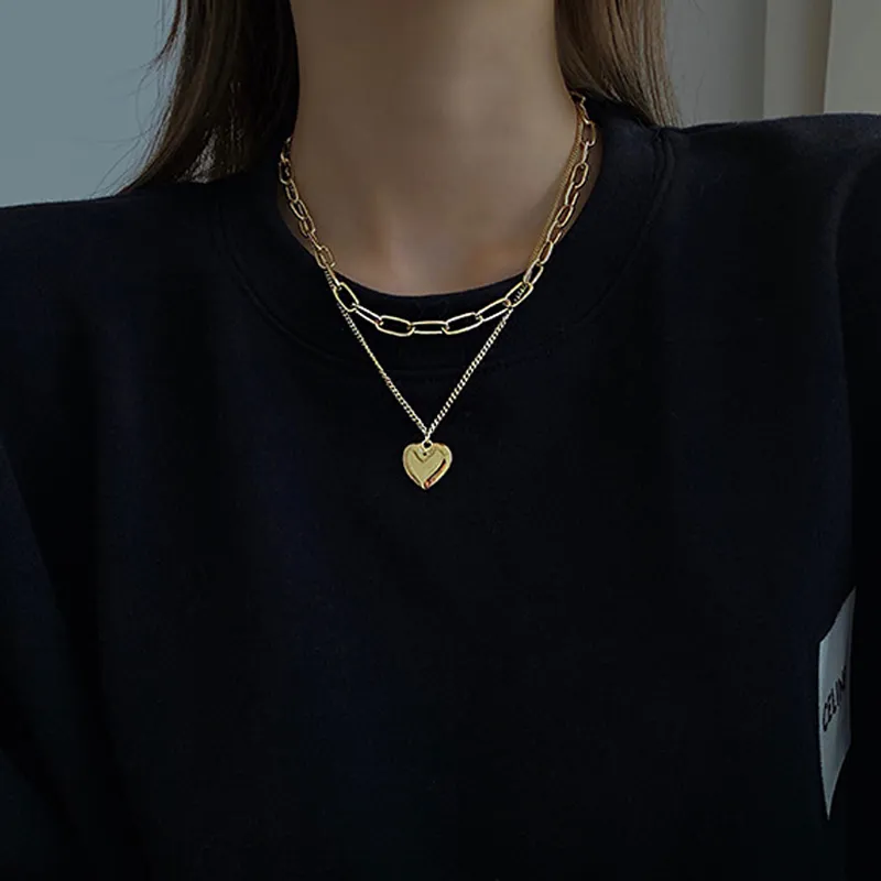 Colliers pendentifs Collier couleur or Chaîne de pull hip-hop Amour Long multicouche pour femmes Bijoux de mode Pendentif_voghion.com