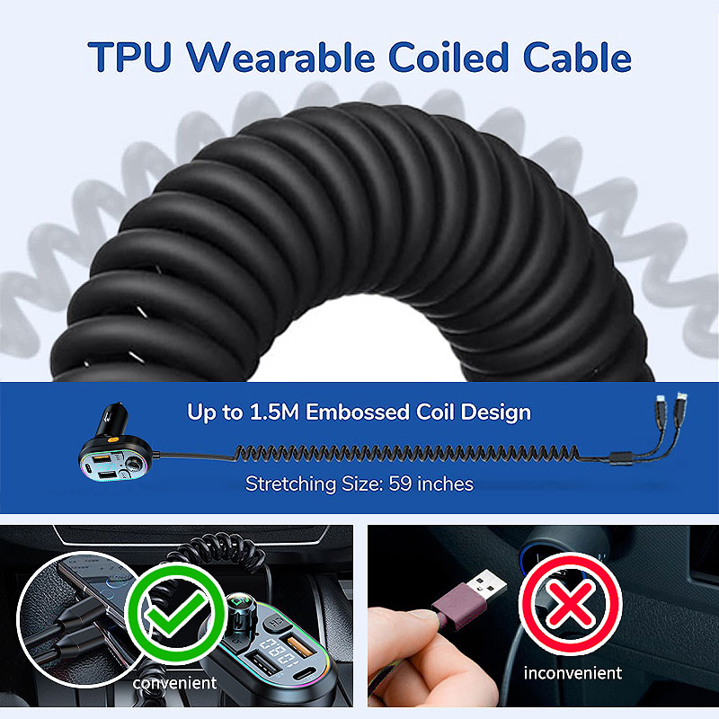 Bluetooth 5.0 FM Transmitter Wireless Audio Receiver Car MP3 Player 25W PD Fast Charge With Type-C Port Charging Cable_voghion.com