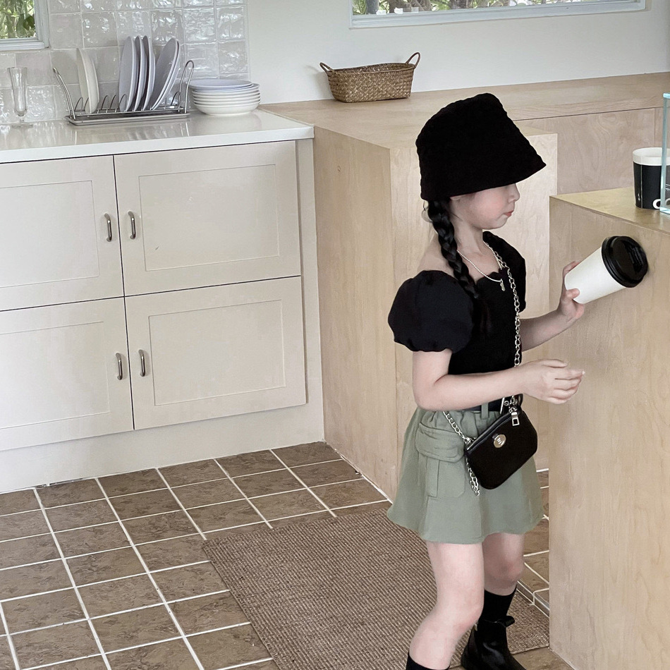 Ensemble 2 pièces pour mère et fille, haut à manches bouffantes rétro + jupe de travail, pour enfants de petite et moyenne taille_voghion.com