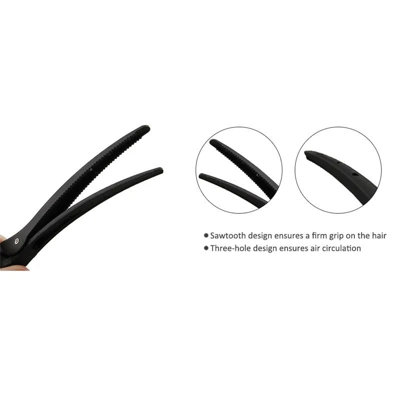 10pcs Black Clip Flat Duck Mouth Professional Carbon Salon Styling Cutting Hair Clips_voghion.com