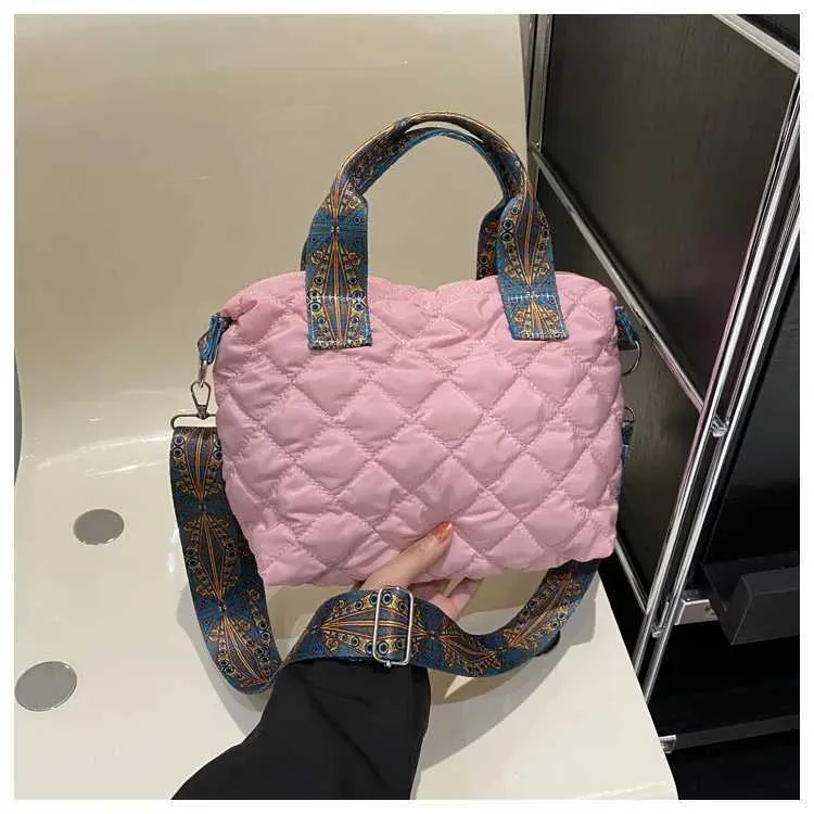 Borsa a tracolla larga da donna, autunno/inverno, rombo, in cotone, grande capacità, tutto abbinato Shoppin241106_voghion.com