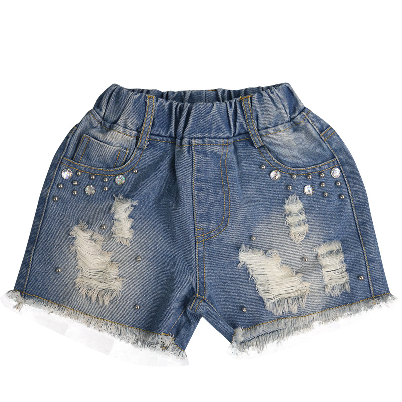 Kid's Clothing Girls denim shorts outer wear summer thin 2024 new fashion ripped children's pants female hot pants summer_voghion.com
