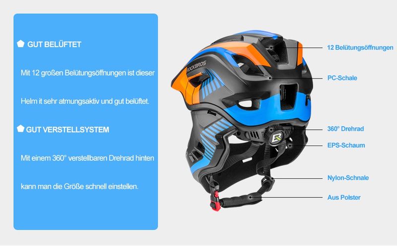 ROCKBROS Fahrrad Kinderhelm Integralhelm Schutzhelm Antischweiß Trenr 48-58CM_voghion.com
