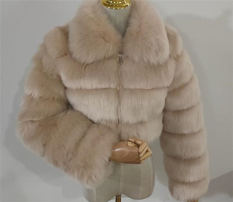 Vêtements pour femmes manches courtes en fourrure pour femmes automne et hiver hauts chauds manteau en peluche tendance_voghion.com