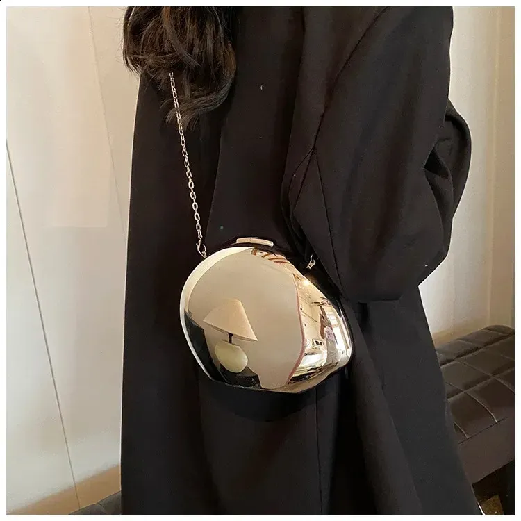Akryl skallformet clutch gull sier kvinner kveldsfestveske søt skinnende metall skulder crossbody vesker liten veske_voghion.com