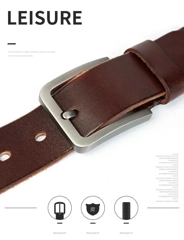 Natürlicher echter Kuhledergürtel mit massiver Stahlschnalle, originaler Herrengürtel, geeignet für Jeans und Freizeithosen W240909_voghion.com