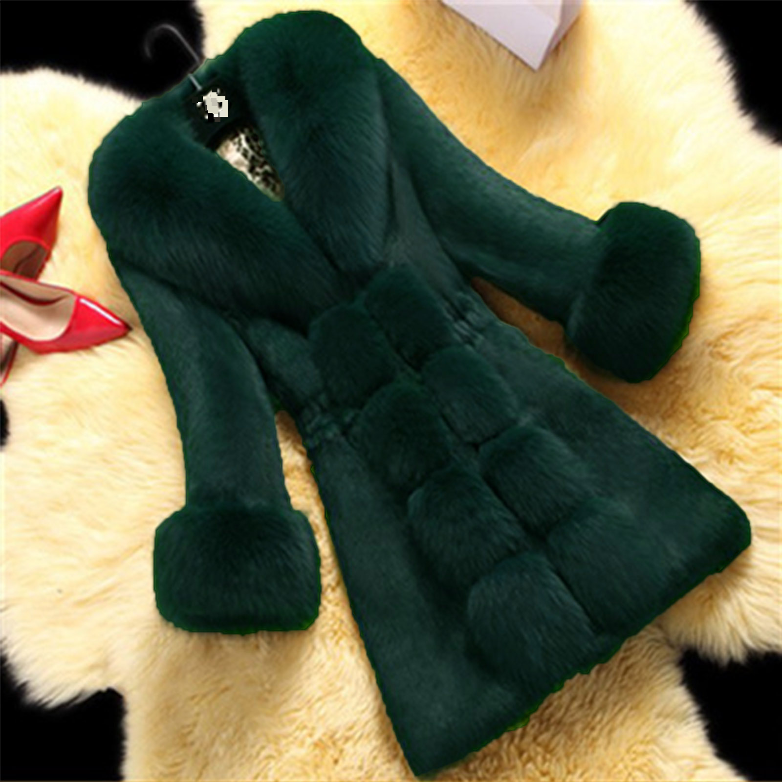 Women fox fur collar mother's cotton coat large size thick rabbit fur fur coat
