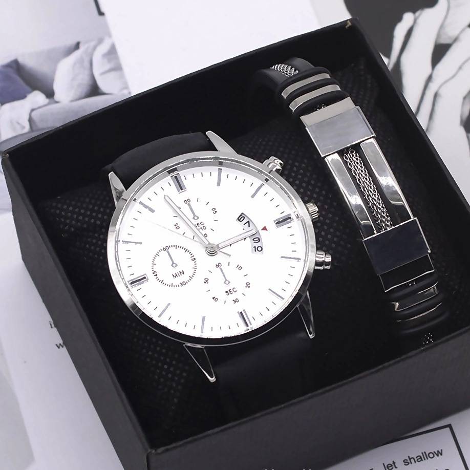Herrklocka med armband set i business stil med kalender_voghion.com