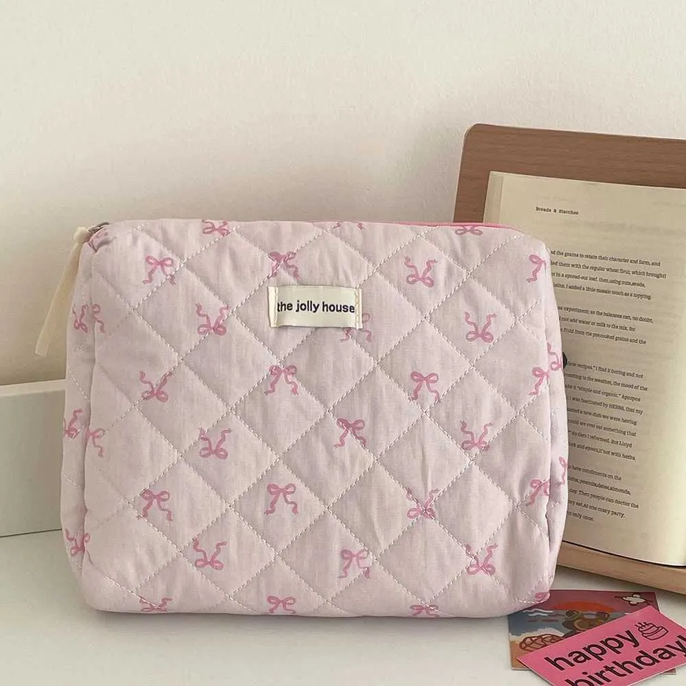 2024 Rosa Schleife Stepptasche Tragbarer Reißverschluss Make-Up Reiseveranstalter Damen Handtasche Y241023_voghion.com