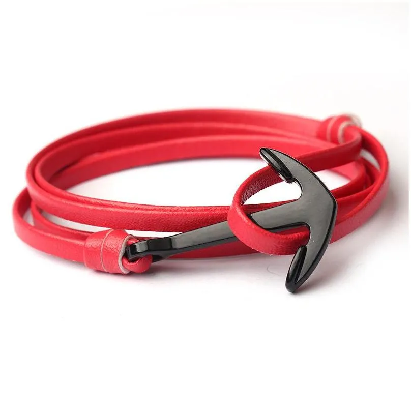 Braccialetto Charm Mticolor in pelle fatto a mano, braccialetti avvolgenti autentici con polsino regolabile, consegna a goccia con ancora per nave, gioielli Br_voghion.com