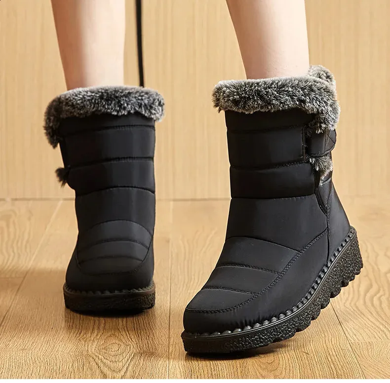 Trend Womens Winter Ankle Low Botas Mujer Waterproof Snow Boots Fur Leather Shoes 241116_voghion.com