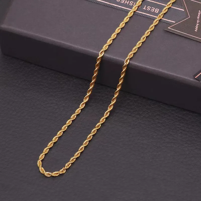 Custom Real Gold Plated Rope 2mm 3mm 5mm Stainless Steel Men Chain Necklace Women Chains Fashion Jewelry Necklaces_voghion.com