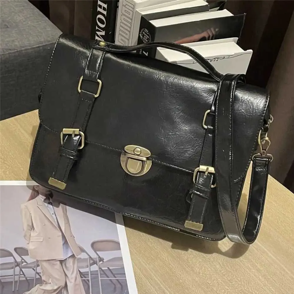 Sac à main vintage à boucle pour facteur, sacoche de couleur unie, sac à bandoulière rétro de grande capacité, sac sous les bras, mallette pour étudiant_voghion.com
