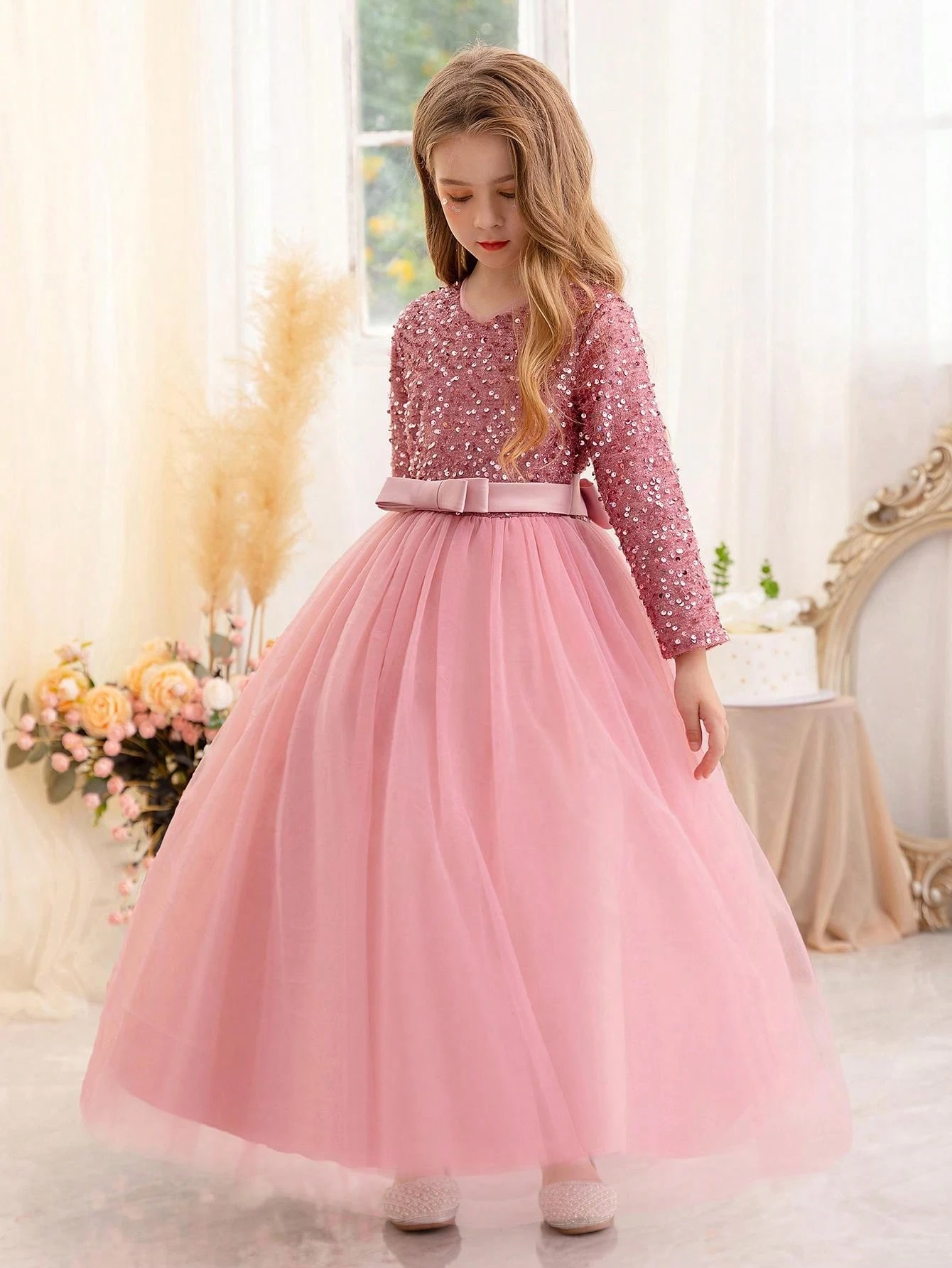 Weihnachtspartykleid für Kinder, eleganter Prinzessinnen-Stil, geeignet als Geburtstags-/Eventgeschenk, Party, Hochzeit, Blumenmädchen_voghion.com