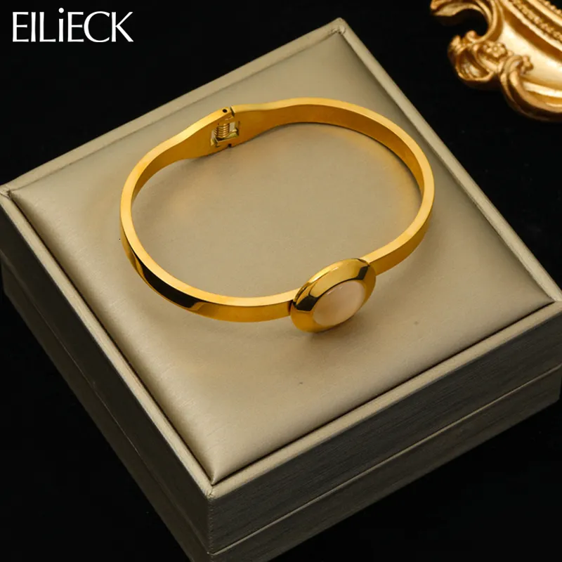 Stone Bangle Bracelet For Women Stainless Steel Waterproof Jewelry_voghion.com