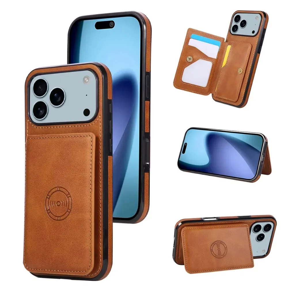 Classic Pu Leather Flip Wallet Phone Case For Iphone Models_voghion.com