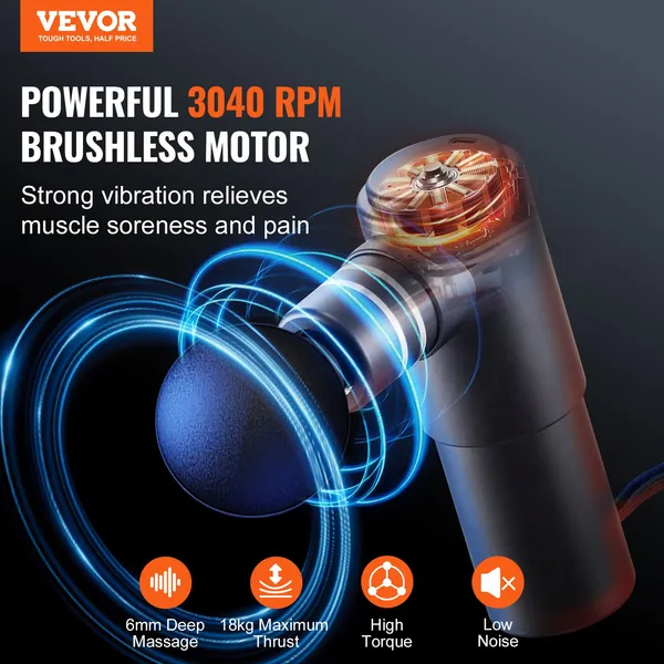 VEVOR Massage Gun Deep Tissue, Percussion Mini Muscle Massage Gun For Athletes - With 4 Speed Levels & 4 Massage Heads, 12V 2500mAh Batteries, H_voghion.com