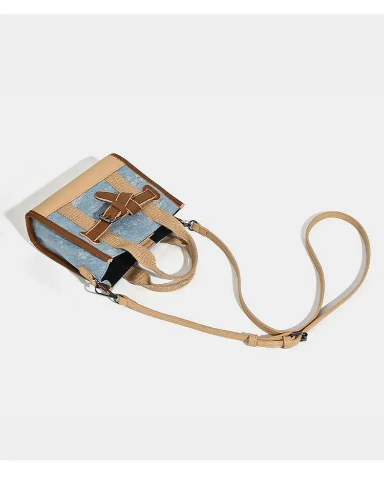 Sacs à main carrés en cuir PU pour femmes, style vintage, patch denim, décontracté, grande capacité, sacs à bandoulière, C241212_voghion.com