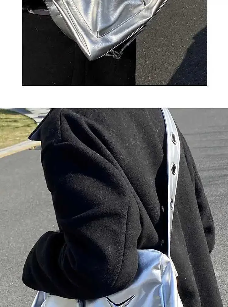 Sier Y2k S For Women Aesthetic Designer Large Capacity Shoulder Bag Commuter Pu Leather Shopper Handba241211_voghion.com