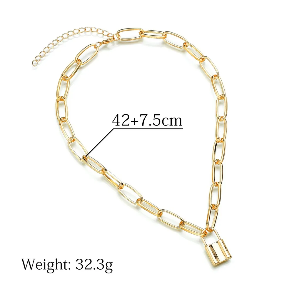 Colliers à pendentif Hip Hop longue chaîne collier chaînes en acier inoxydable cadenas punk femmes multicouche tour de cou bijoux cadeau_voghion.com