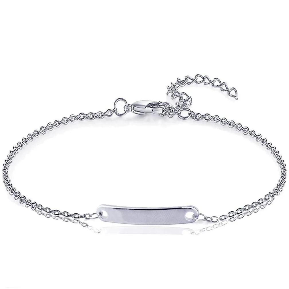 Pulsera de barra en blanco de acero inoxidable con nombre personalizado y dijes iniciales para mujeres, joyería personalizada_voghion.com