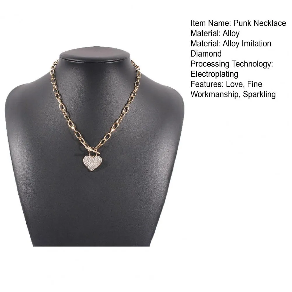 Catene Collana Stile Punk Con Pendente A Cuore Con Strass Squisita Catena Di Metallo Gioiello Regalo Per Un Look Dichiarativo_voghion.com