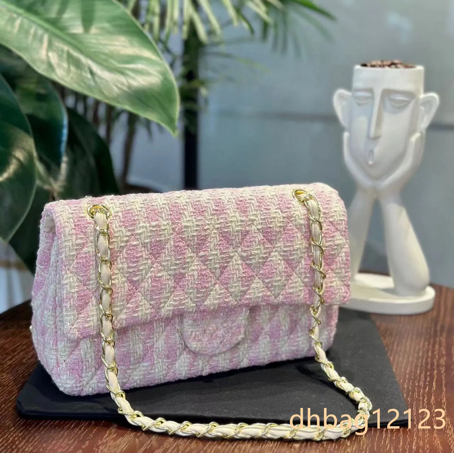 Gestrickte Tweed Designer Flip Gold Hardware Abnehmbare Matelasse Kette Gewebte Handtasche Schulter Umhängetasche Geldbörse_voghion.com