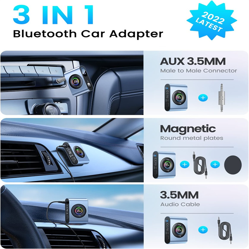 Adattatore Bluetooth per auto 5.3, microfono e display digitale a LED, ricevitore audio wireless magnetico in metallo AUX da 3,5 mm per auto/stereo domestico_voghion.com